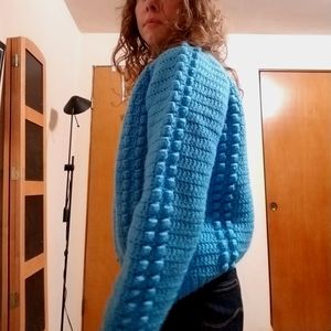 Vintage 70s Handmade Crochet Popcorn Bobble Fishermans Knit Sweater M